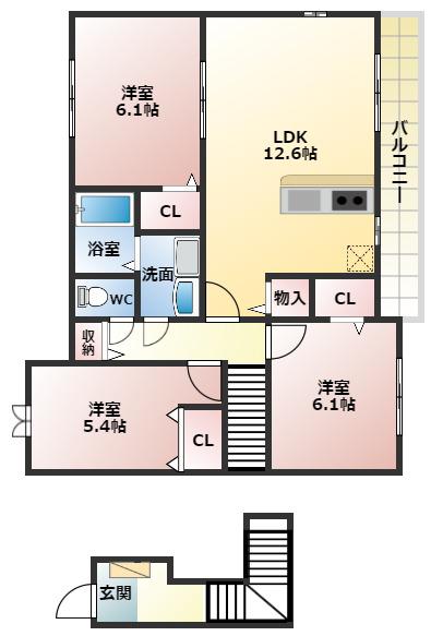 パークハイツ西田2(3LDK/2階)の間取り写真