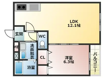 フジパレス ヴァンヴェール(1LDK/1階)の間取り写真
