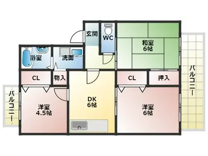 エスポワール天美(3DK/1階)の間取り写真