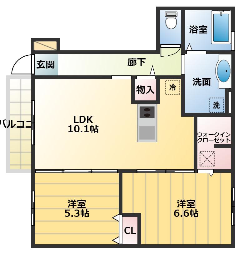 ル グランシャリオA棟(2LDK/1階)の間取り写真