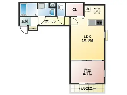 グレンディール ティニー(1LDK/3階)の間取り写真