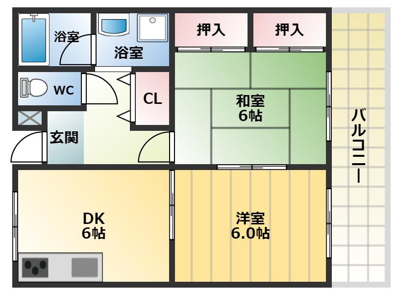 アドバンテージ三宅Ⅰ(2DK/3階)の間取り写真