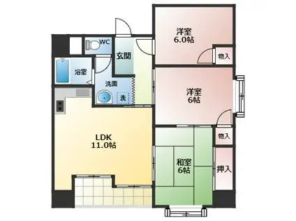 グランデ松原(3LDK/4階)の間取り写真