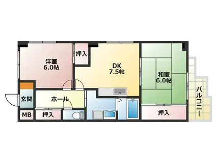 エスポワール(2DK/4階)の間取り写真