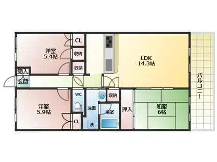 アバイラ松原(3LDK/2階)の間取り写真