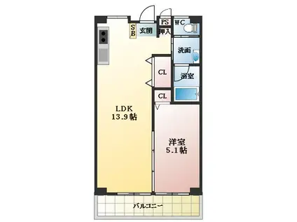 ローズライン ハーレ(1LDK/3階)の間取り写真