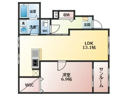 カーサ立部(1LDK/1階)の間取り写真