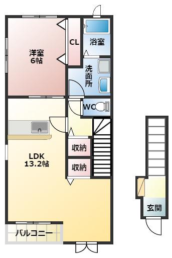 MAISONふじ(1LDK/2階)の間取り写真