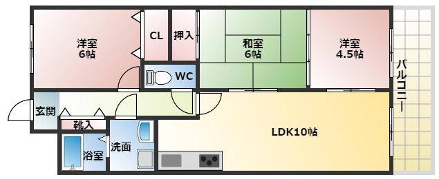 ベルデフラッツ松野(3LDK/3階)の間取り写真