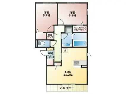 グランシャリオ天美(2LDK/1階)の間取り写真