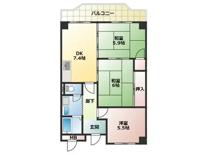 新栄プロパティー軽里(3DK/4階)の間取り写真