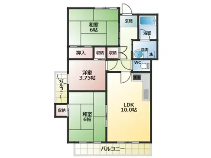 ハイツしらとり(3LDK/3階)の間取り写真