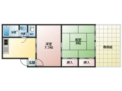 羽曳が丘ハイコーポⅡ号棟(2DK/1階)の間取り写真