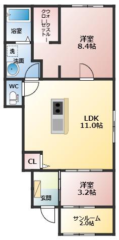 HOUSE EUREKA(2LDK/1階)の間取り写真