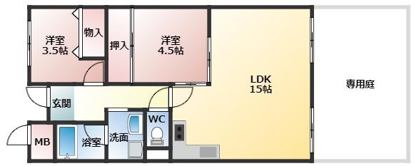メゾンドール向陽(2LDK/1階)の間取り写真