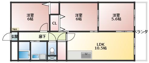 シャトゥ ドゥ ファミ(3LDK/2階)の間取り写真