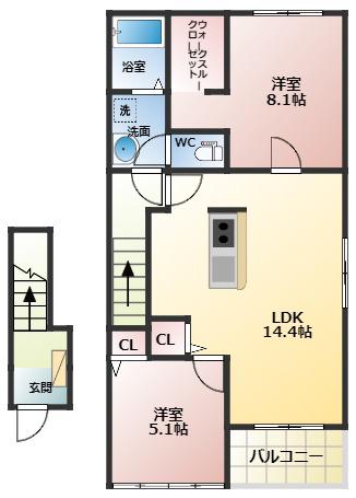 HOUSE EUREKA(2LDK/2階)の間取り写真