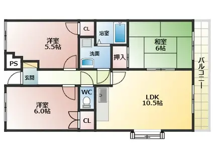 ウィングヒルズ羽曳野(3LDK/1階)の間取り写真