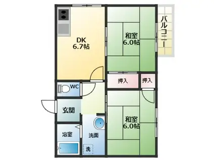 ヴェルデハイツ東(2DK/2階)の間取り写真