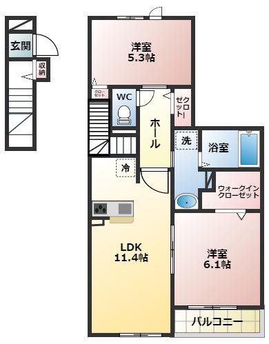 レジオンス阪杉(2LDK/2階)の間取り写真