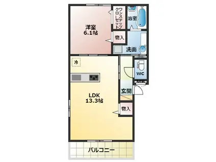 セジュール古市(1LDK/1階)の間取り写真