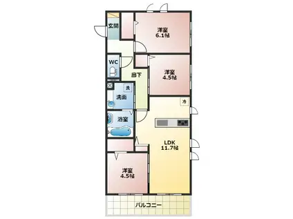 グロリアハイツはびきのB棟(3LDK/3階)の間取り写真