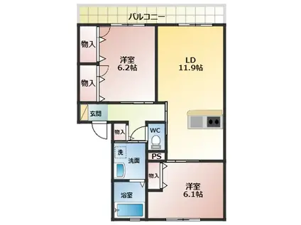 ファミネス(2LDK/2階)の間取り写真