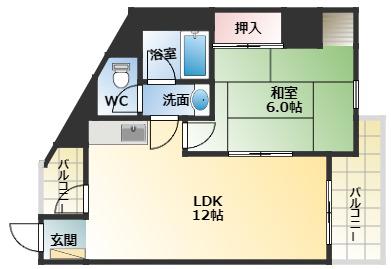 ファミティ弐番館(1LDK/6階)の間取り写真