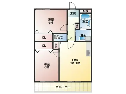 サンライズフジ(2LDK/1階)の間取り写真