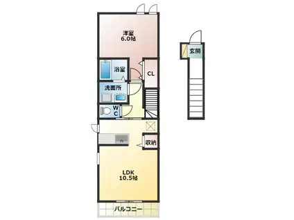 ノーブルA(1LDK/2階)の間取り写真