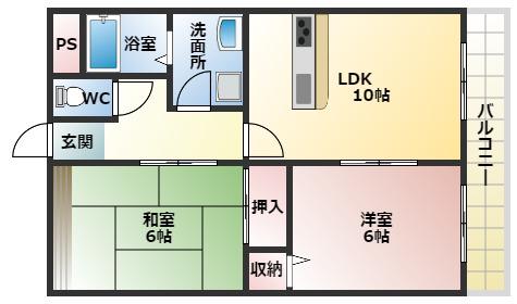 ミルキーウェイ(2LDK/1階)の間取り写真