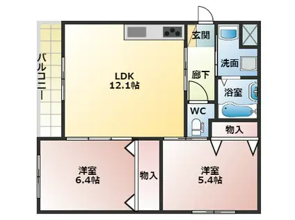 ステラウッド伊賀(2LDK/2階)の間取り写真