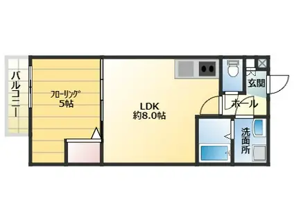 Kコート軽里(1LDK/3階)の間取り写真