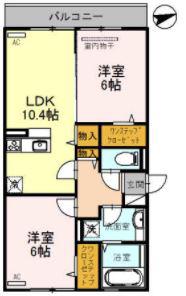 グロリアハイツはびきのA棟(2LDK/1階)の間取り写真