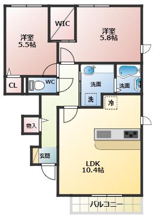 ルミエール誉田(2LDK/1階)の間取り写真