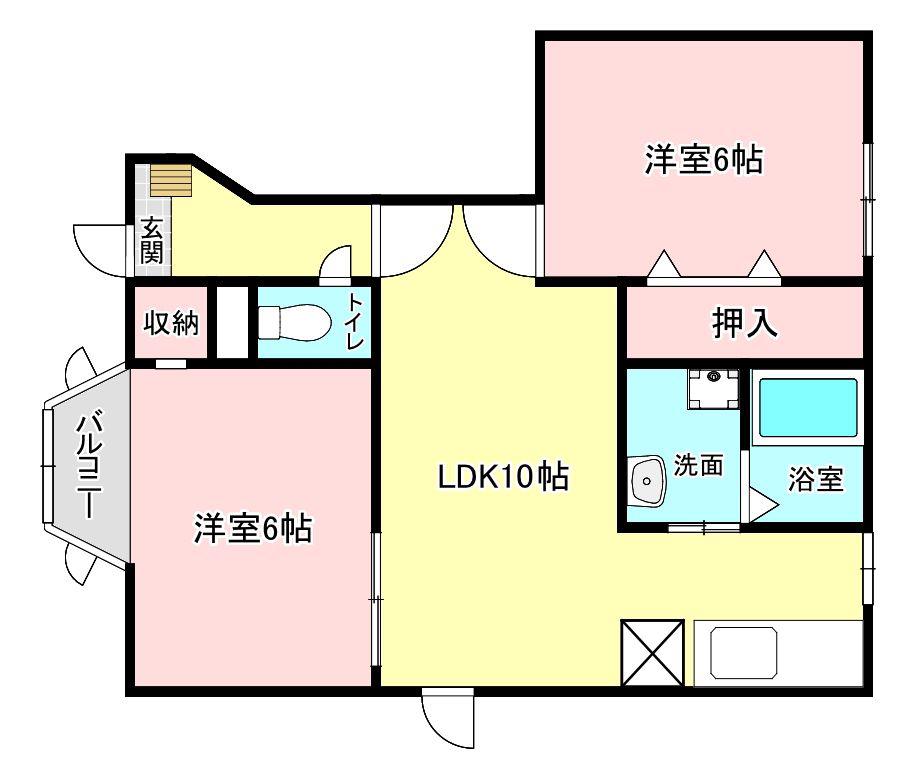 フィルヒューゲル(2LDK/1階)の間取り写真