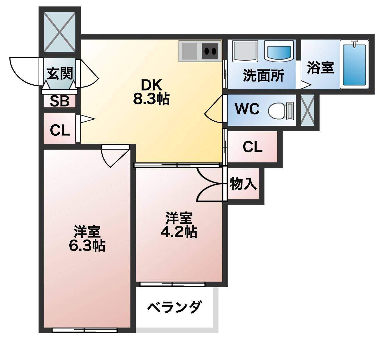 E-HOUSE 羽曳野(2DK/3階)の間取り写真