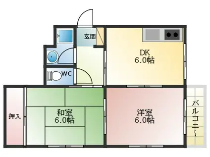 YS COURT(2DK/2階)の間取り写真