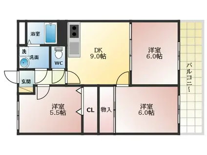 サンウォーク ⅠⅡ(3DK/3階)の間取り写真