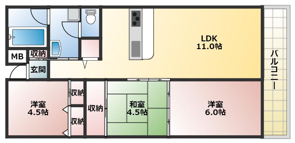 メゾンドール富田林(3LDK/7階)の間取り写真