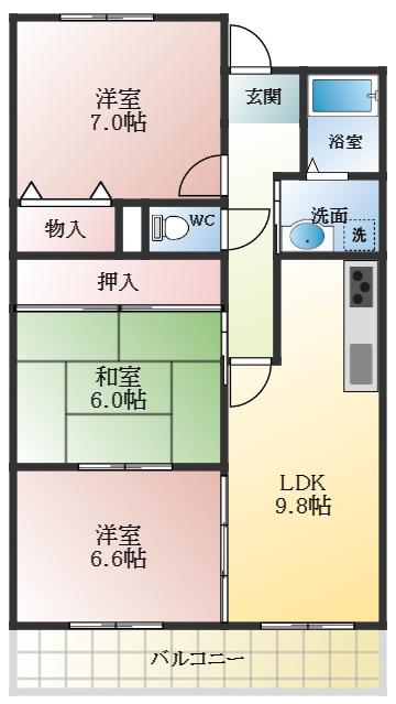 ウエストインヒルズ(3LDK/1階)の間取り写真