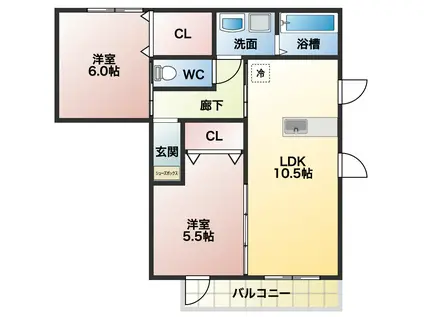 バレンシア(2LDK/2階)の間取り写真