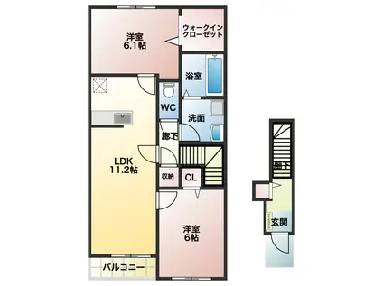 カーサ フォンターナ(2LDK/2階)の間取り写真