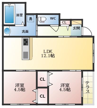 レオグランデ(2LDK/1階)の間取り写真