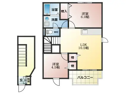 近鉄長野線 喜志駅 徒歩15分 2階建 築24年(2LDK/2階)の間取り写真