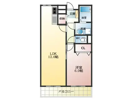 ヒルサイド スクエア(1LDK/2階)の間取り写真