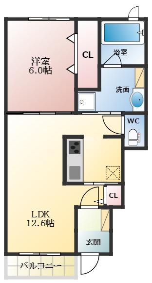 フリーデ西乃芝(1LDK/1階)の間取り写真