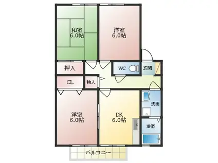 クレスト羽曳野ⅡB棟(3DK/1階)の間取り写真