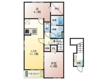 ティーズ カーサソレアードⅡ(2LDK/2階)の間取り写真