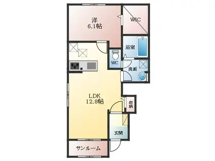 ティーズ カーサソレアードⅡ(1LDK/1階)の間取り写真